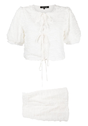 tout a coup frayed knitted top and skirt set - White