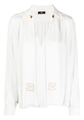 Elisabetta Franchi attached-scarf logo-appliqué blouse - White