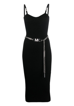 Michael Kors logo-belt ribbed dress - Black