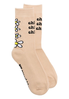 Natasha Zinko slogan floral-knit socks - Brown