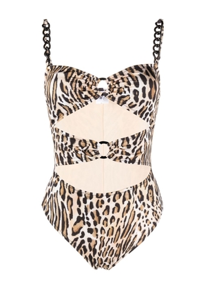 Moschino leopard-print chain-link swimsuit - Neutrals