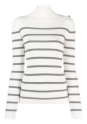 LIU JO striped roll-neck ribbed-knit jumper - White