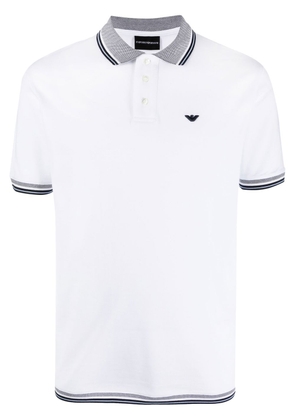 Emporio Armani logo-embroidered tipped polo shirt - White