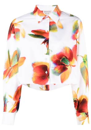 Alexander McQueen floral-print cropped shirt - White
