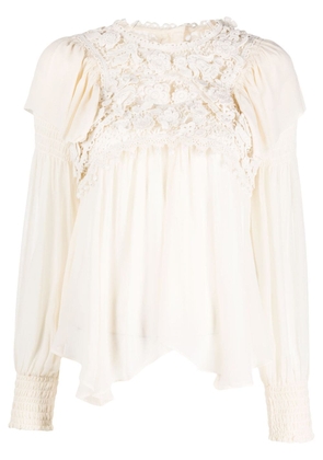 ISABEL MARANT lace-detail long-sleeve blouse - Neutrals