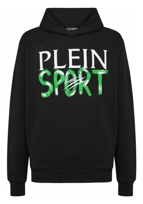 Plein Sport logo-print cotton-blend hoodie - Black