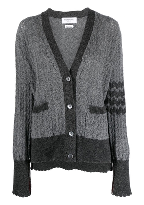 Thom Browne 4-Bar cable-knit pointelle stitch cardigan - Grey