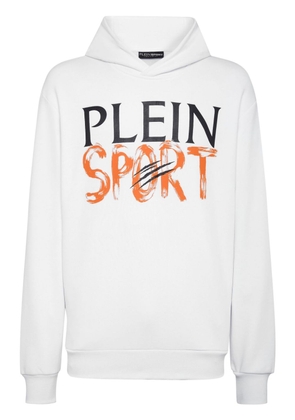 Plein Sport logo-print cotton-blend hoodie - White