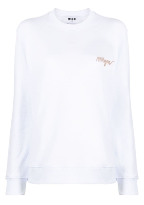 MSGM logo-embroidery cotton sweatshirt - White