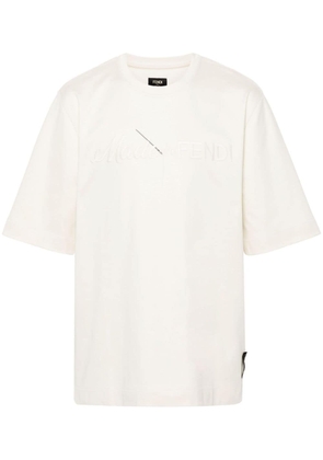 FENDI logo-embroidered cotton T-shirt - Neutrals