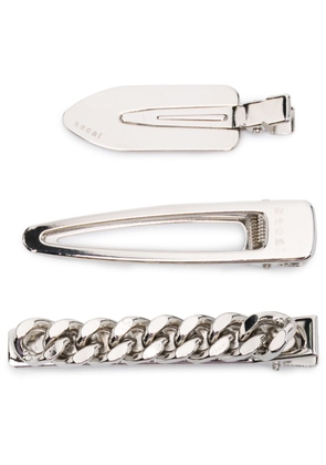 sacai logo-engraved hair clip (set of three) - Silver