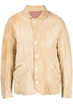 visvim crinkle-finish leather jacket - Neutrals