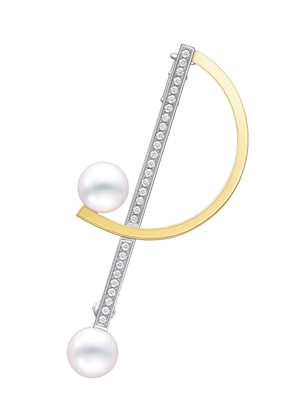 TASAKI 18kt yellow and white gold Collection Line Kinetic diamond and pearl brooch