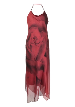 Alberta Ferretti rose print silk dress - Red