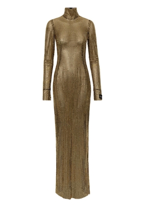 Dolce & Gabbana crystal-embellished mesh maxi dress - Gold