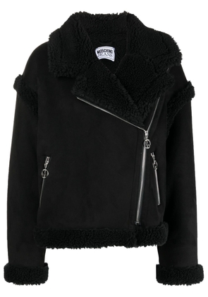 MOSCHINO JEANS contrasting-fleece suede jacket - Black