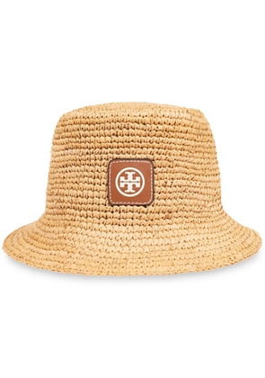 Tory Burch logo-appliqué raffia sun hat - Neutrals