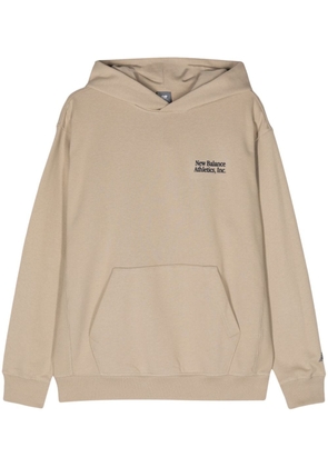 New Balance logo-flocked cotton hoodie - Neutrals