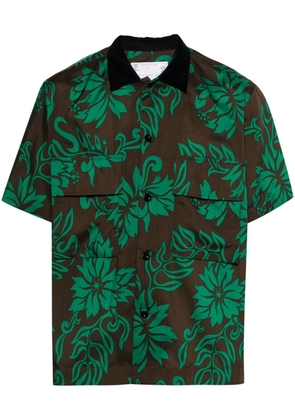 sacai floral-print contrasting-collar shirt - Brown