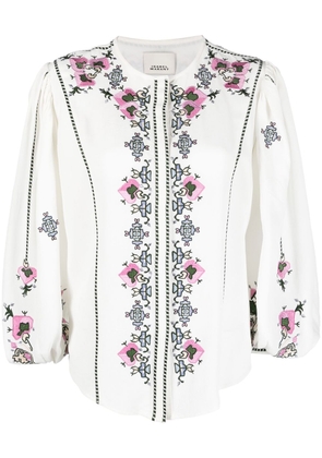 ISABEL MARANT floral-embroidery long-sleeved blouse - White