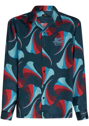 ETRO floral-print silk bowling shirt - Blue