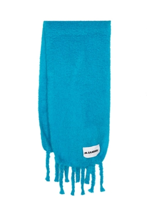 Jil Sander logo-patch chunky-knit scarf - Blue