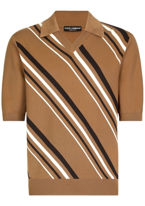 Dolce & Gabbana striped knit polo shirt - Brown