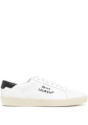 Saint Laurent logo-embroidered leather sneakers - White