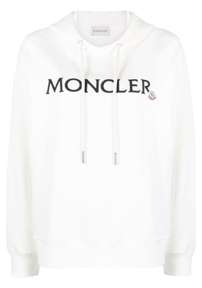 Moncler logo-embroidered cotton hoodie - White