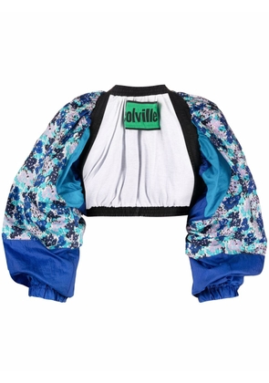 colville floral-print open-front cropped jacket - Blue