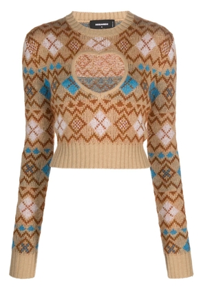 Dsquared2 patterned-intarsia cropped sweatshirt - Brown
