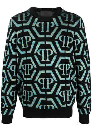 Philipp Plein intarsia-knit logo wool-cashmere jumper - Black