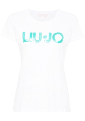 LIU JO sequinned-logo cotton T-shirt - White