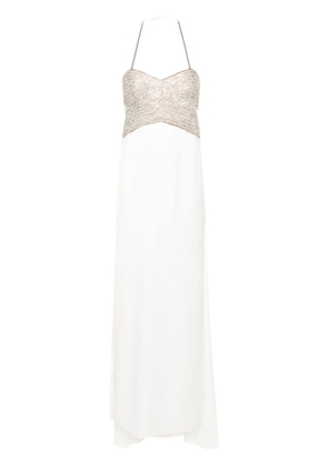 Genny crystal-embellished cut-out dress - White