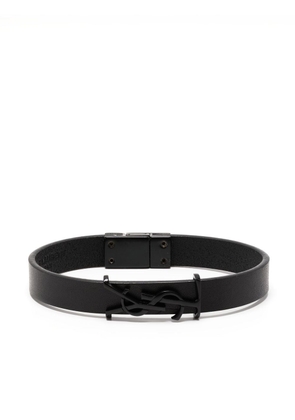 Saint Laurent logo-plaque leather bracelet - Black