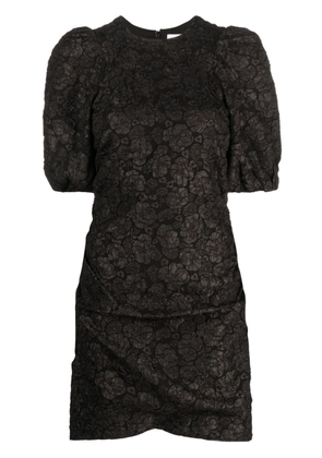 GANNI patterned floral-print short puff-sleeves dress - Black