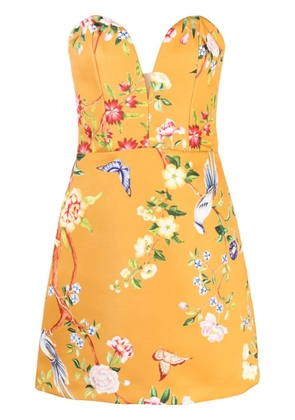 Marchesa Notte Paradise floral-print satin dress - Yellow