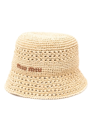 Miu Miu embroidered-logo raffia bucket hat - Neutrals
