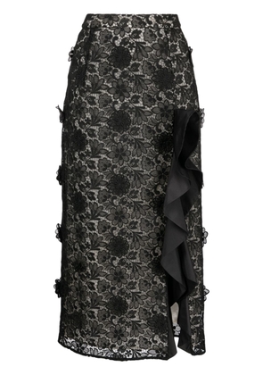 Huishan Zhang Diane lace-embellished silk midi skirt - Black