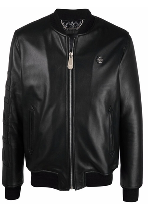 Philipp Plein embossed-logo leather jacket - Black