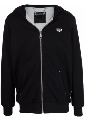 Philipp Plein logo-plaque zip-up hoodie - Black