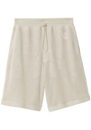 Burberry embroidered-logo mesh cotton shorts - Neutrals
