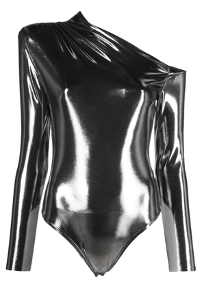 NISSA lamé-effect asymmetric bodysuit - Silver