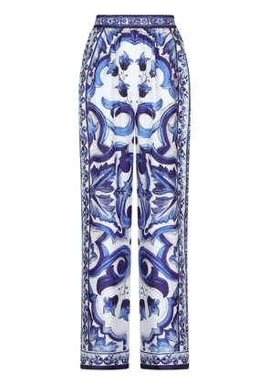 Dolce & Gabbana Majolica-print silk straight-leg trousers - Blue