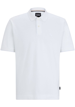 BOSS embroidered-monogram cotton polo shirt - White