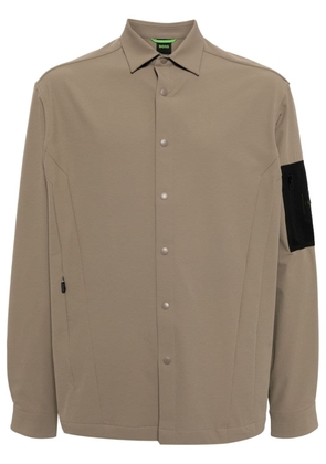 BOSS logo-appliqué panelled shirt jacket - Neutrals