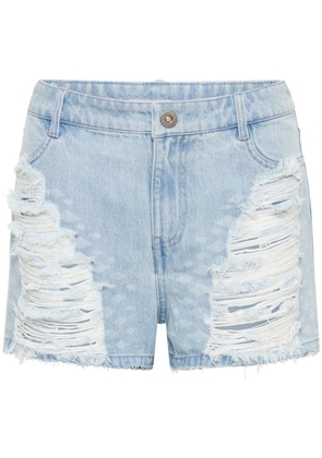 Dion Lee logo-patch distressed-effect shorts - Blue