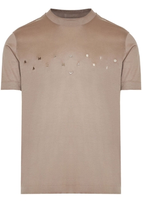 Emporio Armani logo-embroidered crew-neck T-shirt - Neutrals