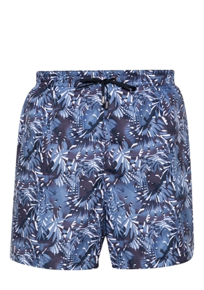 Corneliani leaf-print swim shorts - Blue