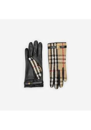 Burberry Vintage Check Bouclé and Leather Gloves
